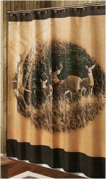 Deer Buck Trees Shower Curtain Bathroom Cabin Log Lodge Rustic Decor Hunting
