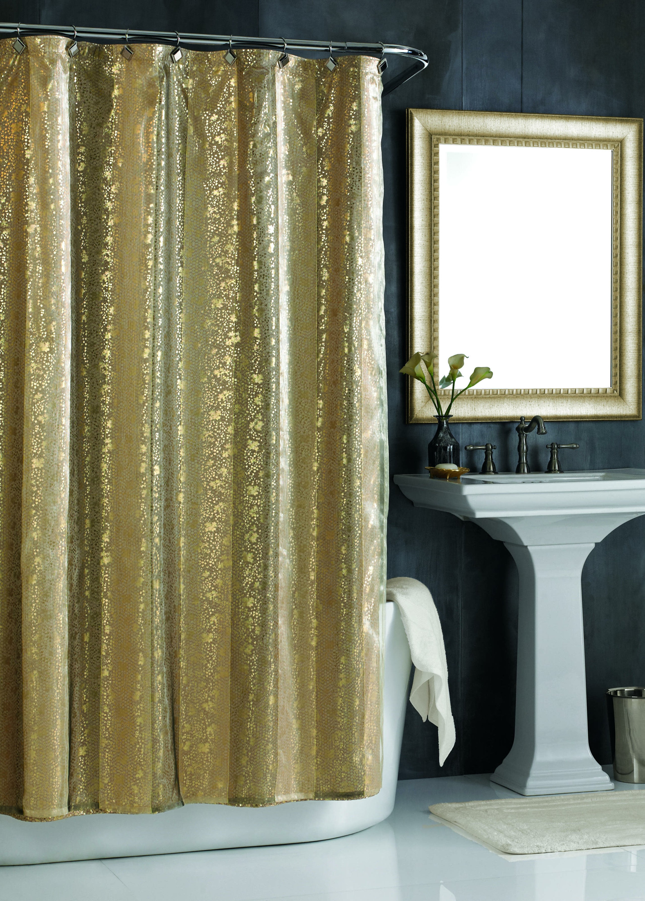 Gold fabric shower curtain
