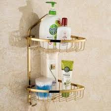 LTJ Luxury Gold Brass Wall Mounted Double Shower Caddy Basket