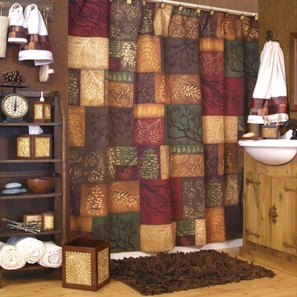 Rustic Cabin Shower Curtain Fishing Shower Curtain Natural Scenery