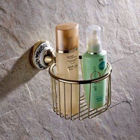 Luxury Ceramic Decoration Wall Mounted Toilet Paper Holder Polished Brass Finish Shower Wire Basket Bathroom Shower Caddy