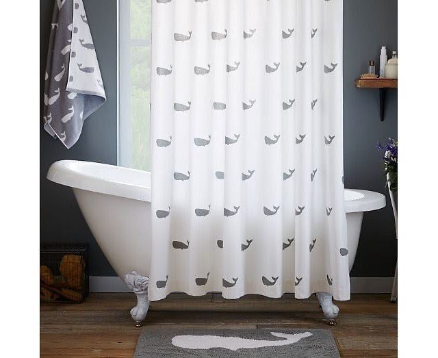 Whale Shower Curtain Feather Gray