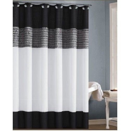 White black and silver gray shower curtain with sequins