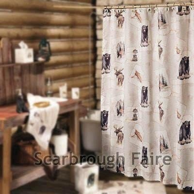 Winter Fun Bear Moose Shower Curtain Lodge Cabin Bath Set Towels