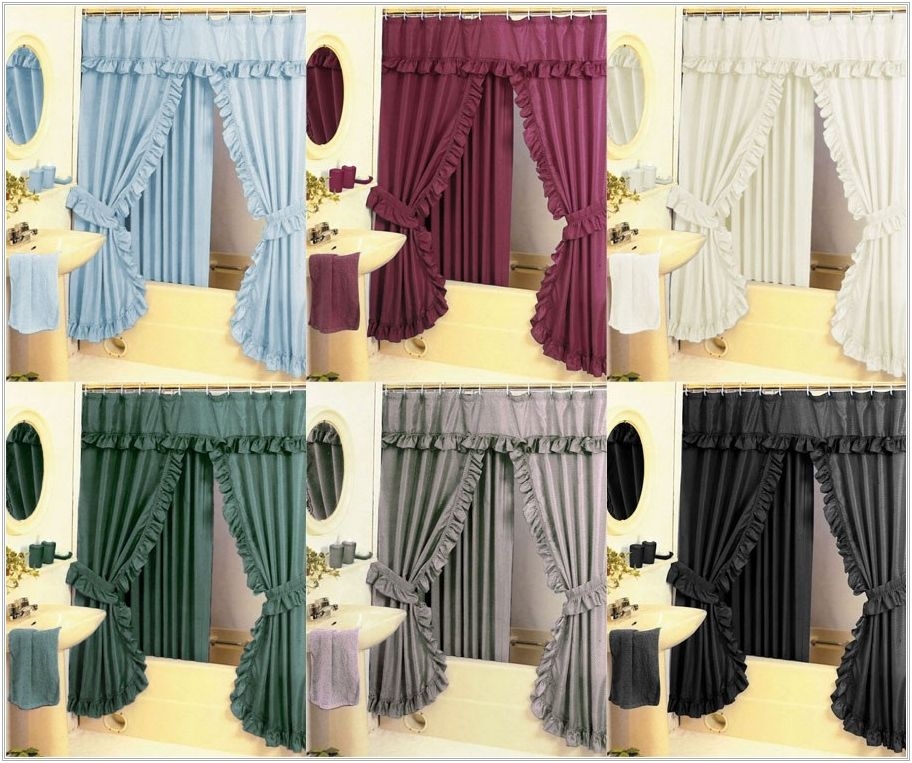 Diamond Pattern Fabric Double Swag Shower Curtain Set Tiebacks Hooks Many Colors
