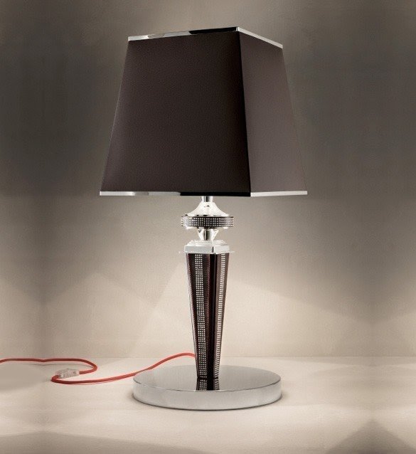 High end luxurious leather tobacco swarovski table lamp