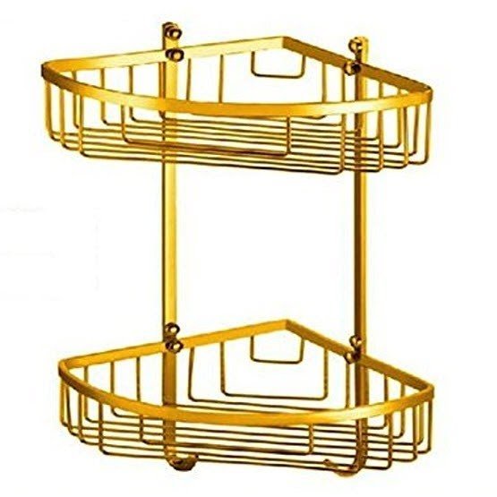 Gold Color Brass Bathroom Corner Shower Basket Shelves Caddy Storage fba099 