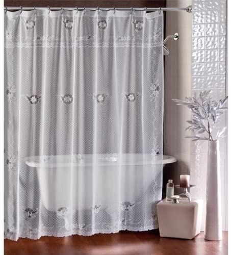 Lorraine home shower curtain sheer white ivy lace fabric knitted
