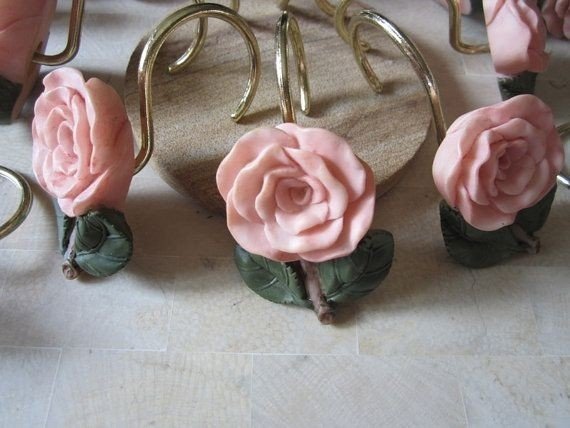 Vintage flower shower curtain hooks coral by jewelsofhighelegance 12