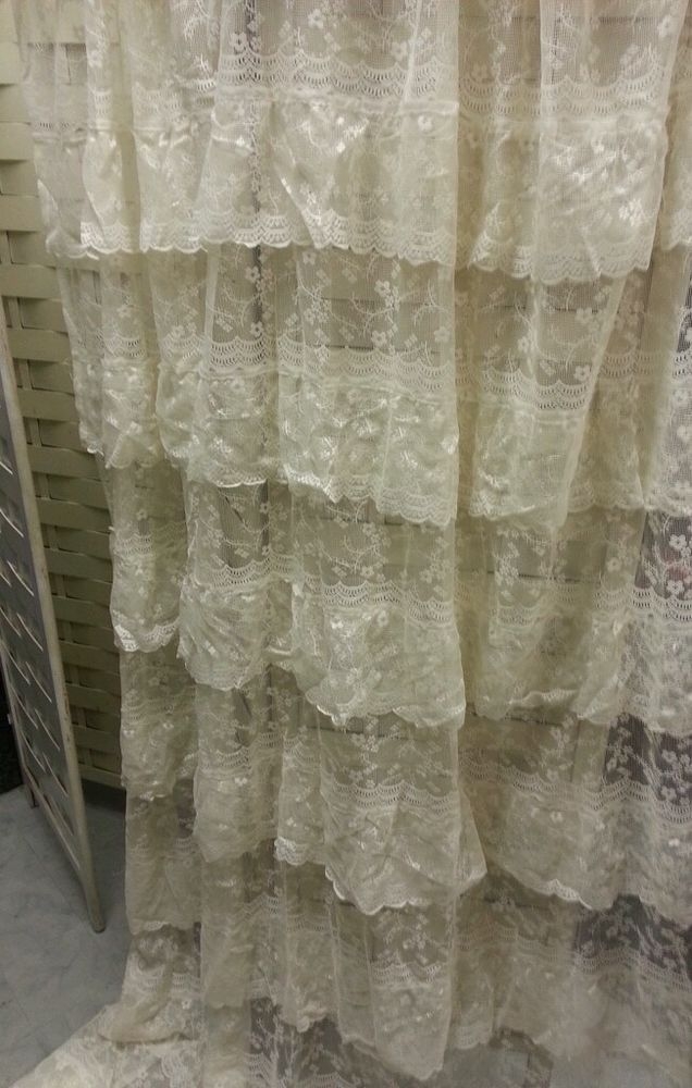 Vintage lace curtain ivory lace shower curtain window treatment lace