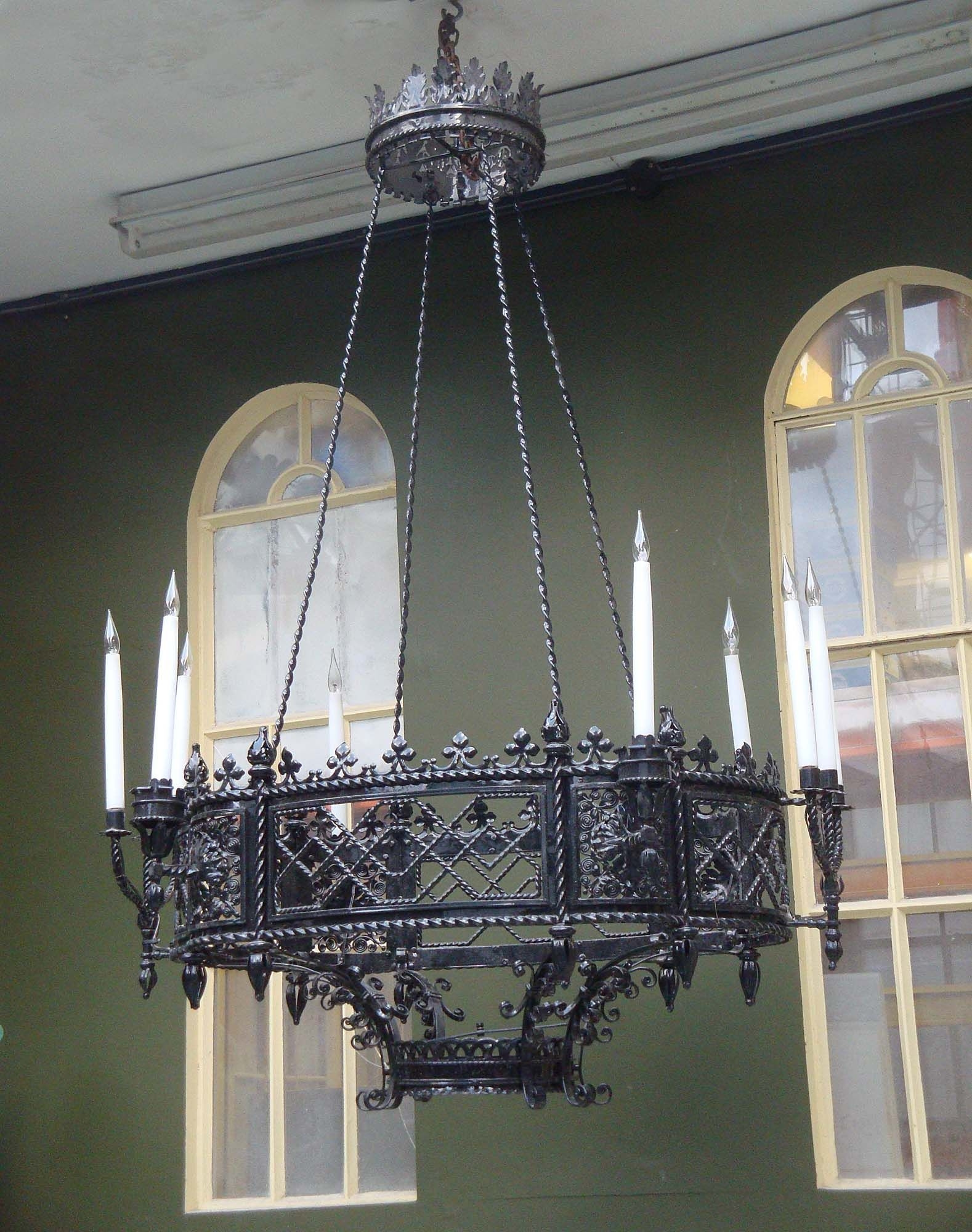 Antique gothic revival iron chandelier