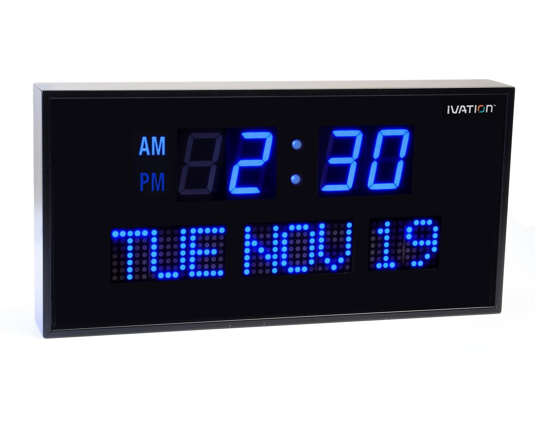 Ivation Big Oversized Digital Blue LED Calendar Clock with Day and Date