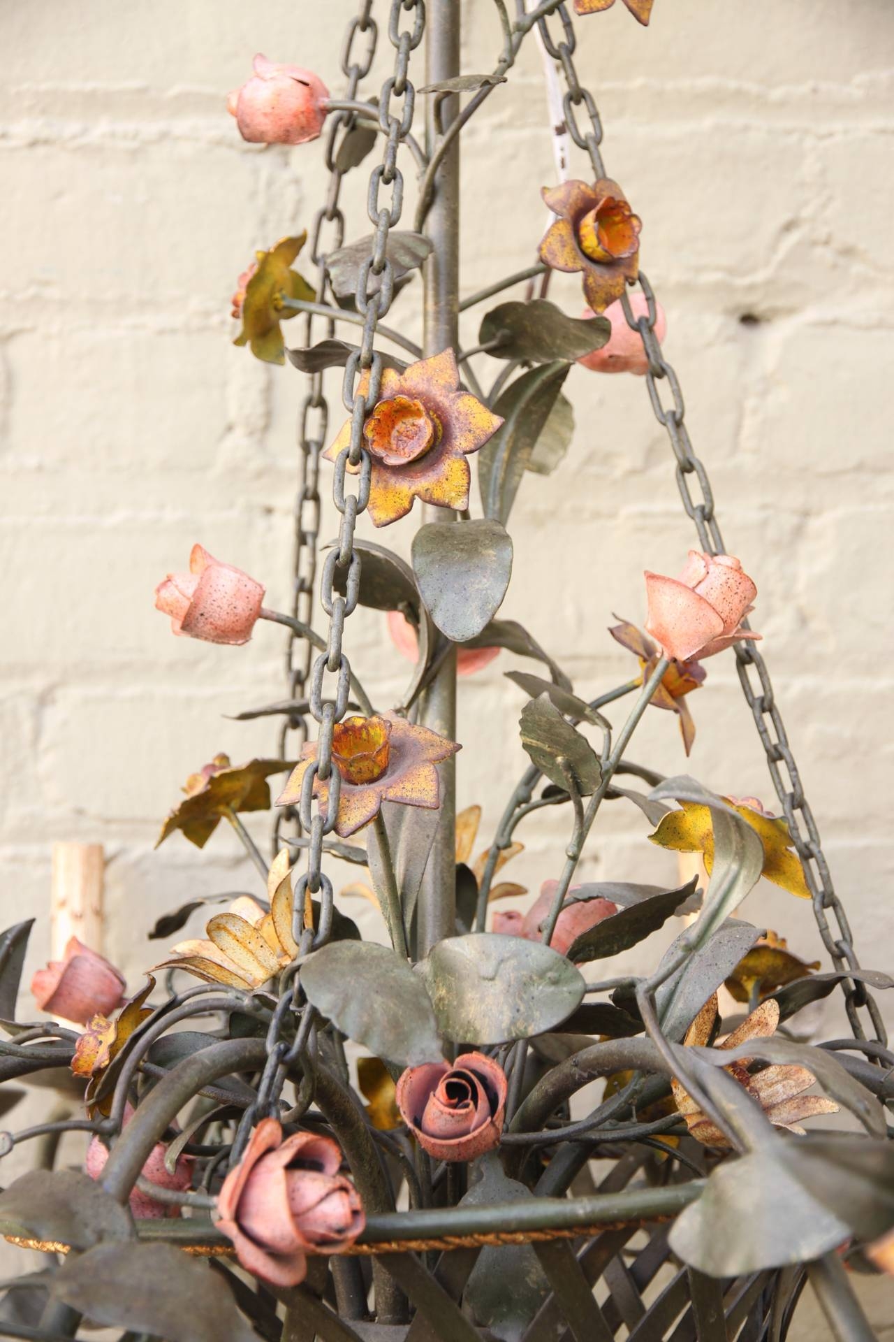 French tole painted floral chandelier image 5