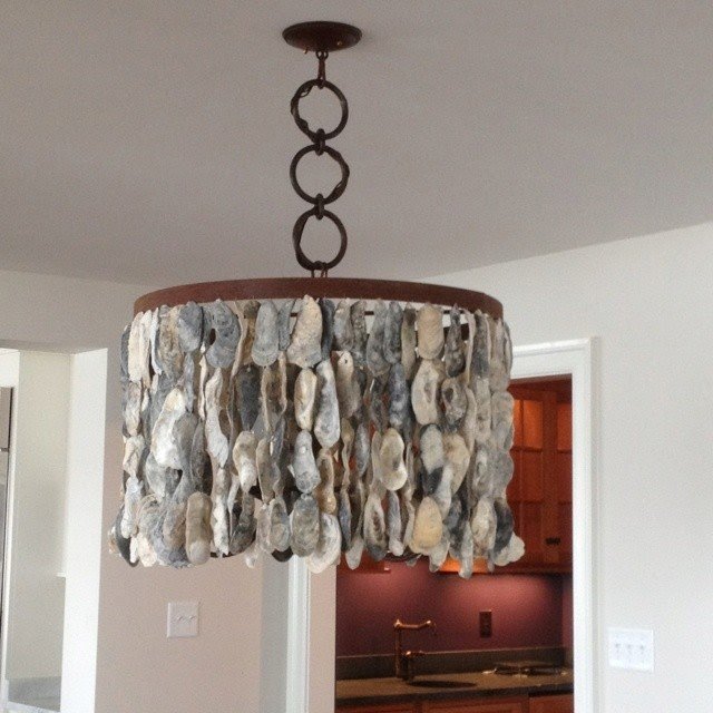 Oyster shell chandelier finally a way to use all of