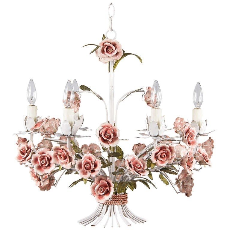 Painted tole chandelier with flowers from italy from a unique