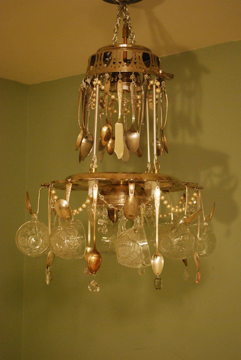 Recycled Glass Chandelier Foter   Repurposed Recycled Vintage Teacup And 