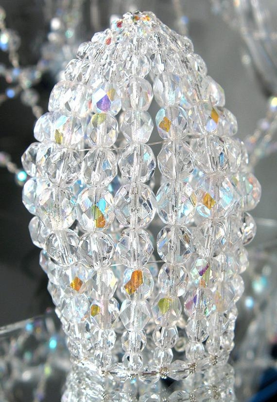 Small iridescent crystal faceted chandelier beaded bulb cover