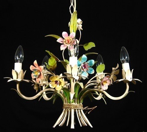 Vintage french tole toleware chandelier bouquet of flowers