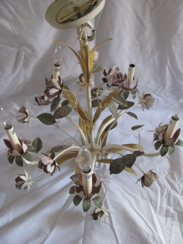 Vintage tole hand painted chandelier 1