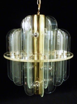 Art deco revival modernist beveled glass chandelier light