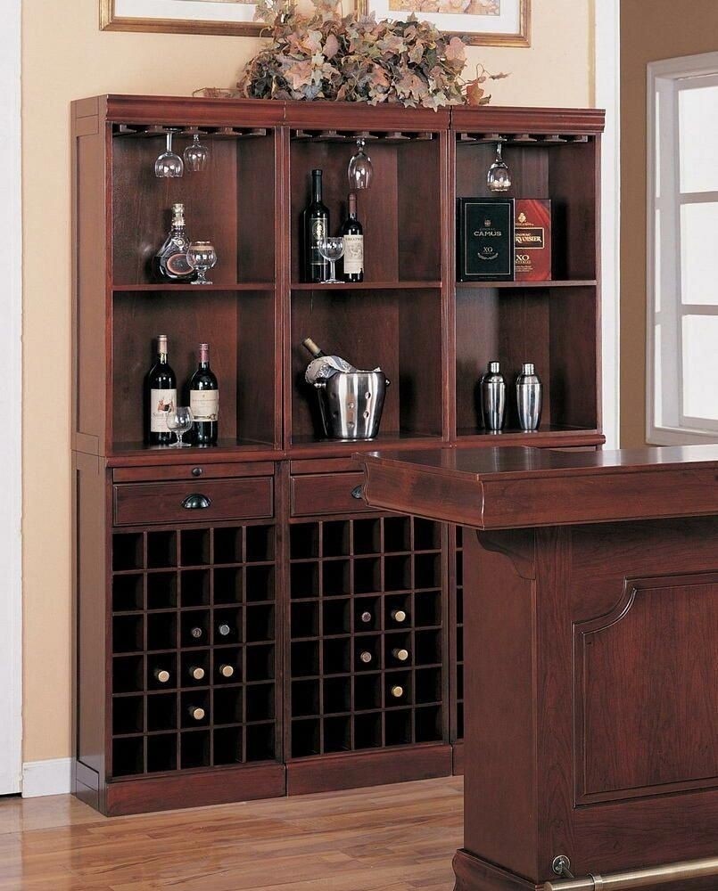 Coaster Lambert Traditional Wine Wall Bar Unit in Cherry (Each unit sold separately - 3 units pictured).