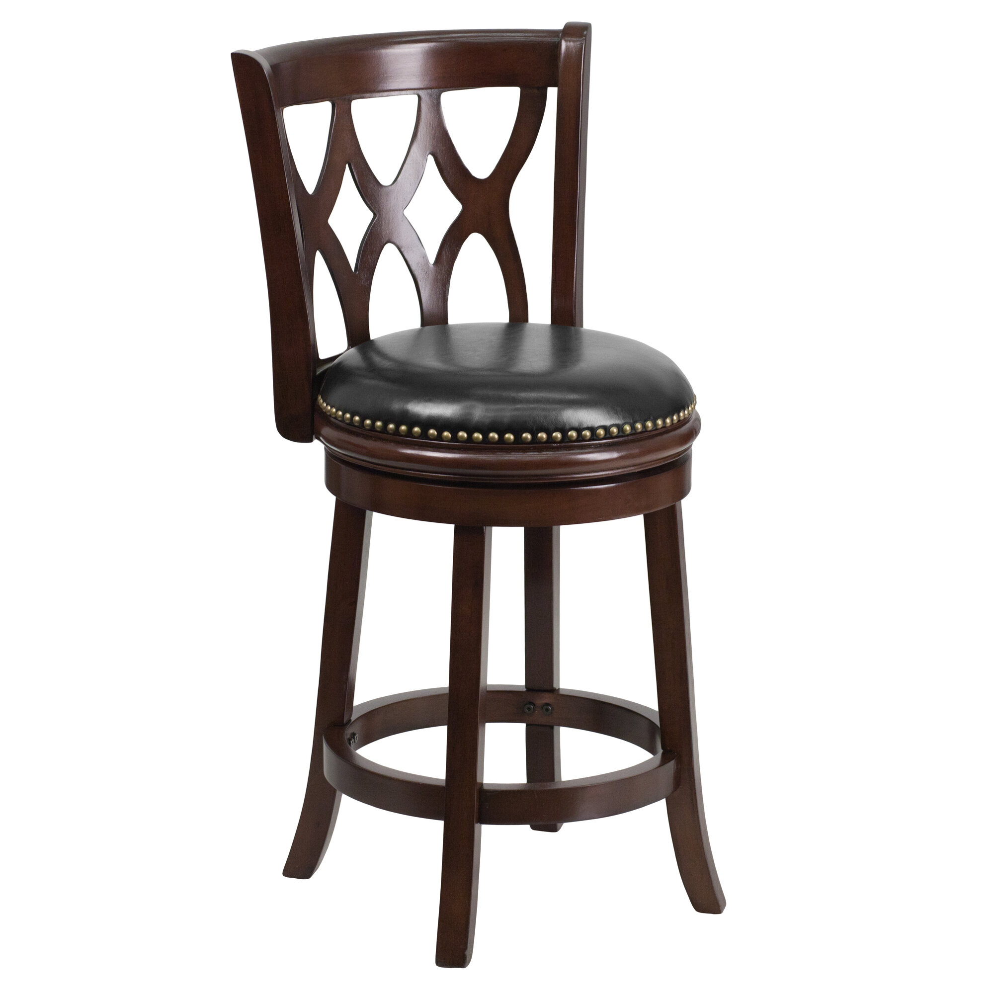Flash Furniture Cappuccino Wood Counter Height Stool with Black Leather Swivel Seat