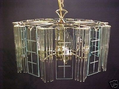 New 6 light brass beveled glass chandelier