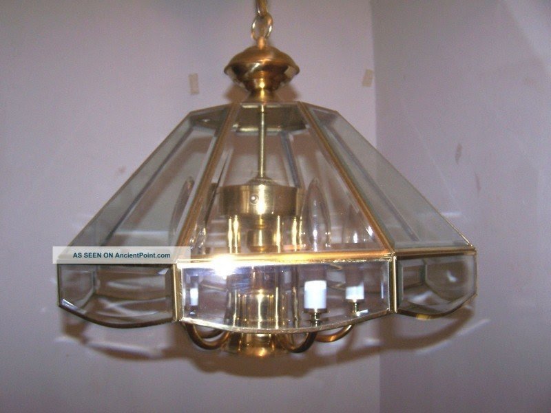 Solid brass beveled glass chandelier 1990 2000s pendent quality