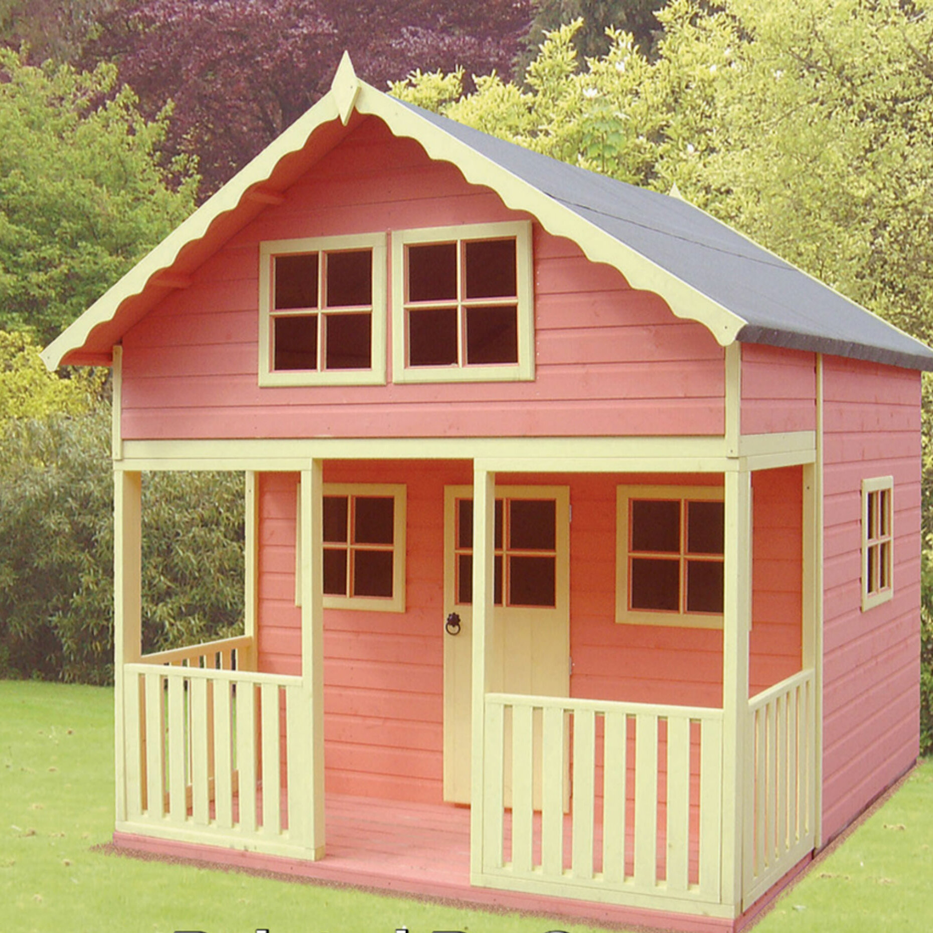 pink wooden wendy house