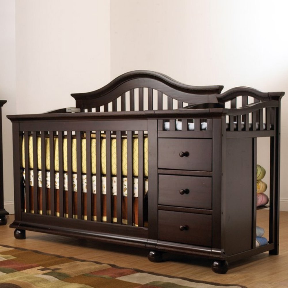 cherry crib with attached changing table