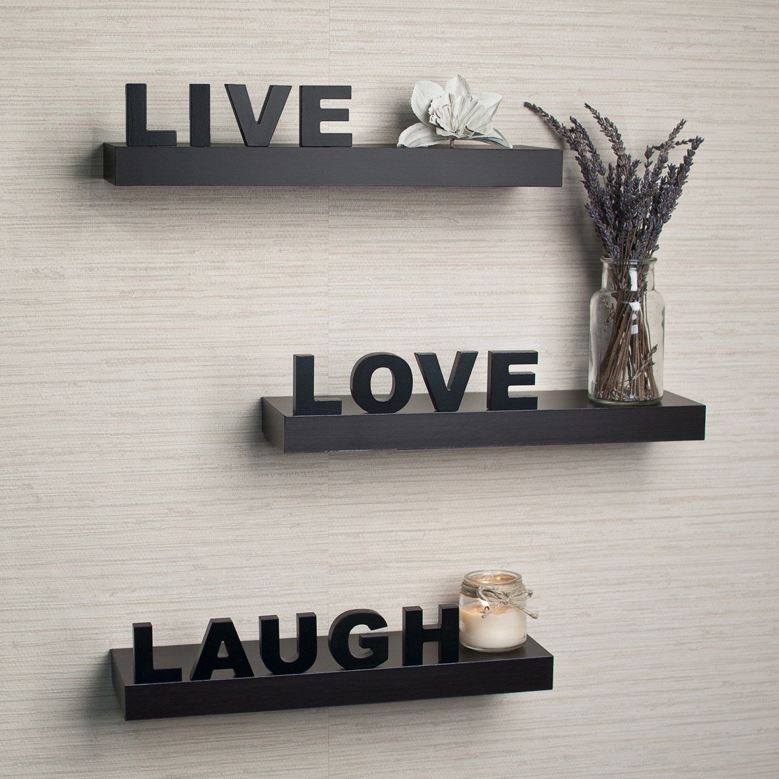 Decorative 3 Piece "Live, Love, Laugh" Wall Shelf Set