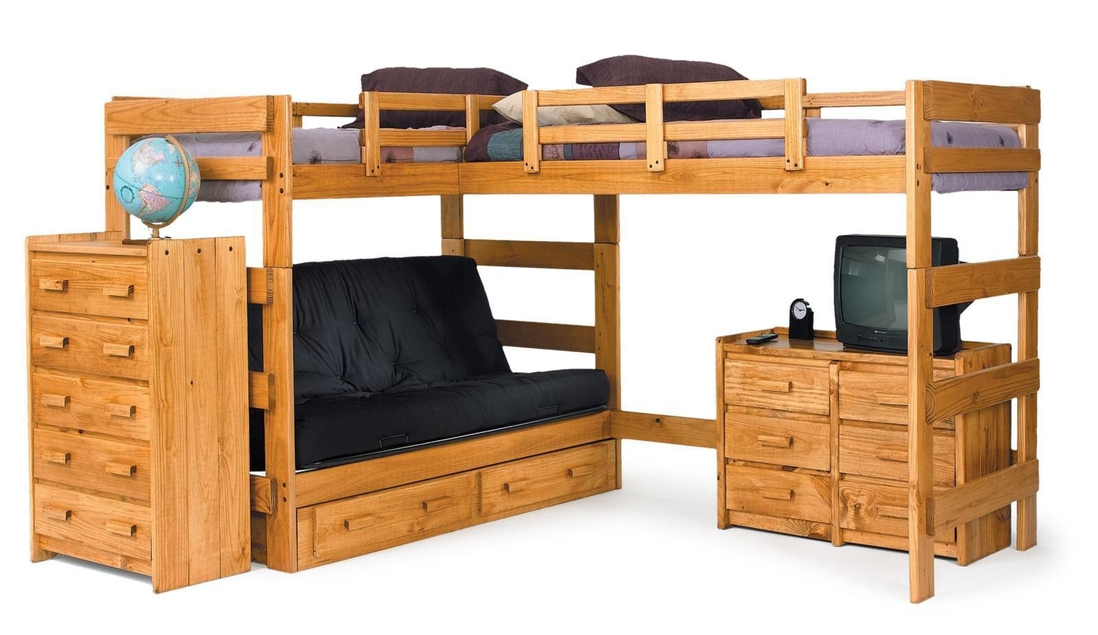 bunk bed with desk and futon underneath