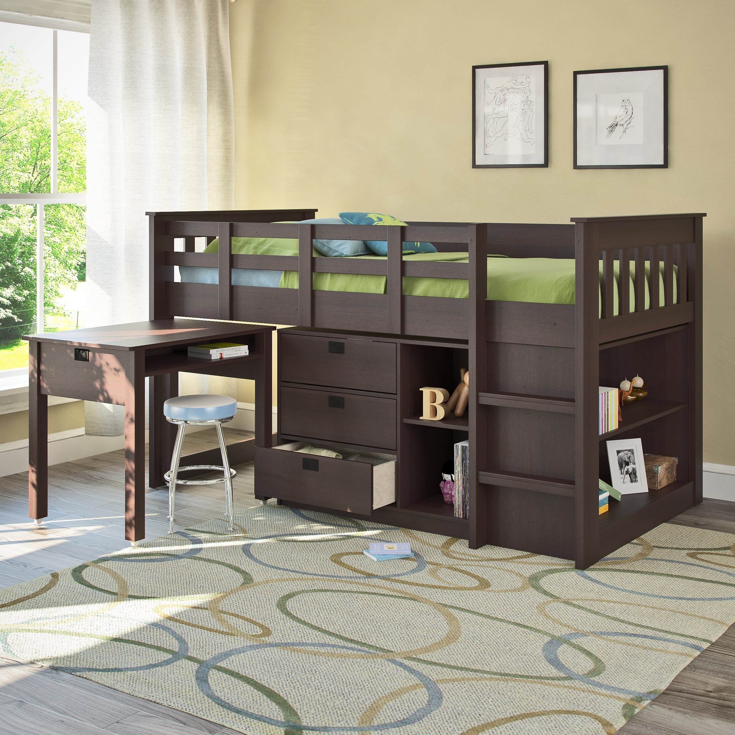 Madison Single Twin Loft Bed with Desk and Storage