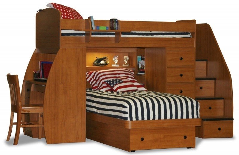 Space Saver Twin over Twin Platform Bunk Bed with Desk and Storage