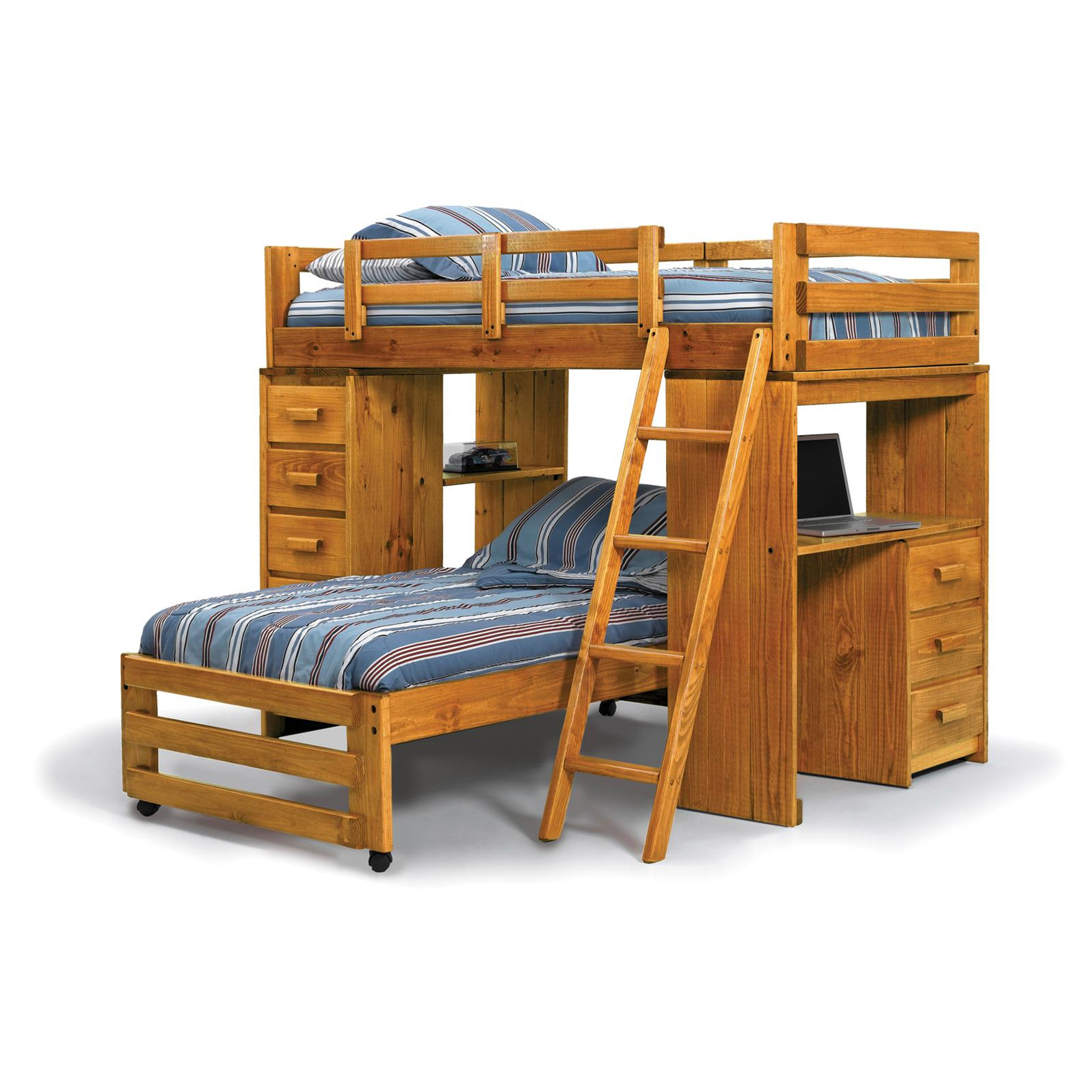 Twin over Twin L-Shaped Bunk Bed with Desk End