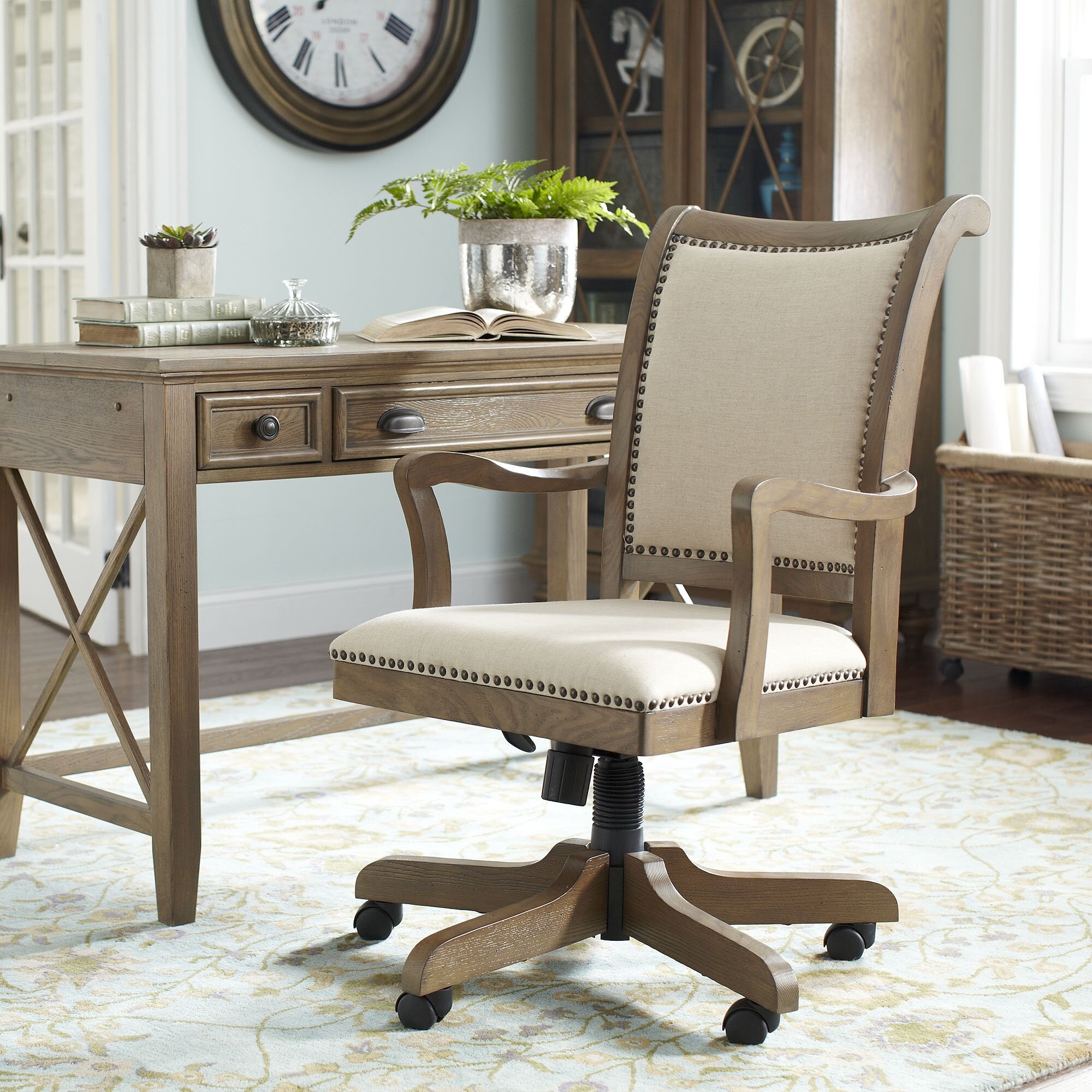 wooden office chair with wheels