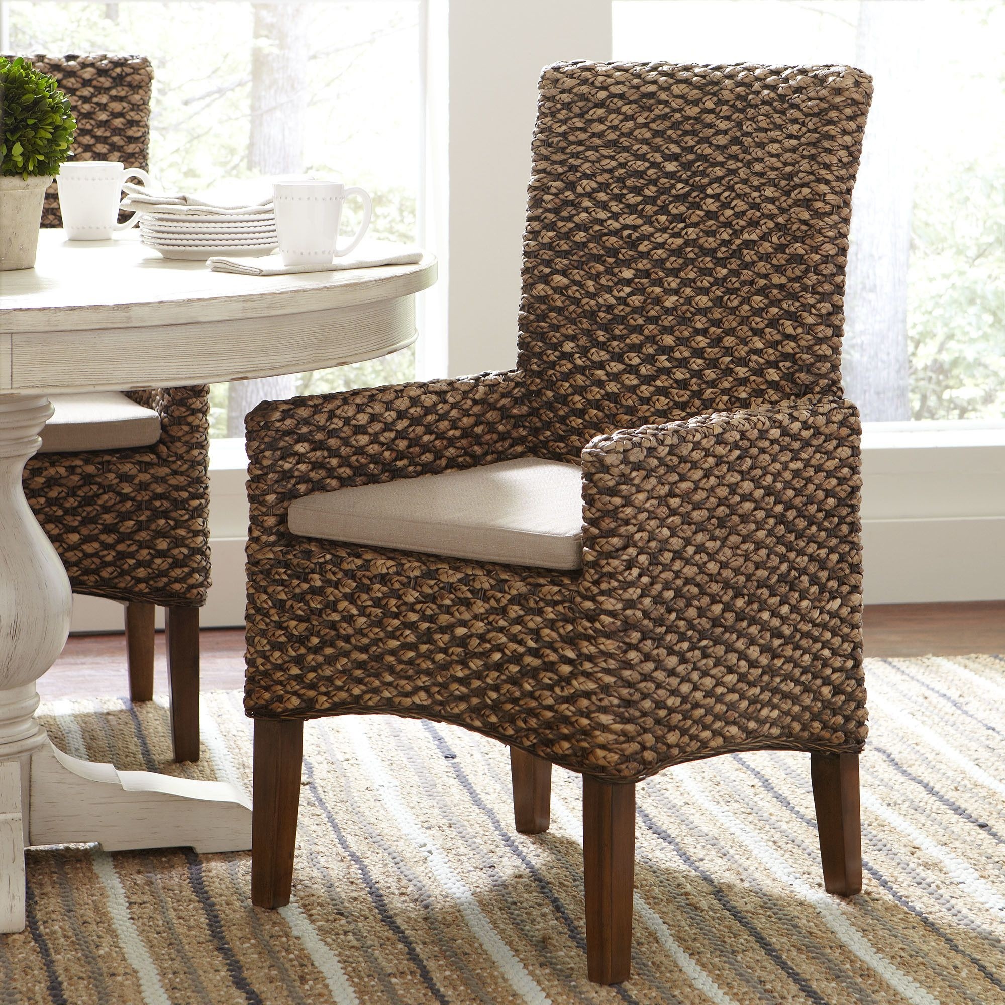 Woven Seagrass Arm Chairs (Set of 2)