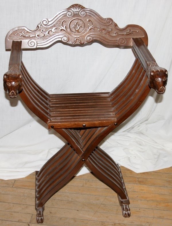 030393 italian walnut folding chair lion motif c1920