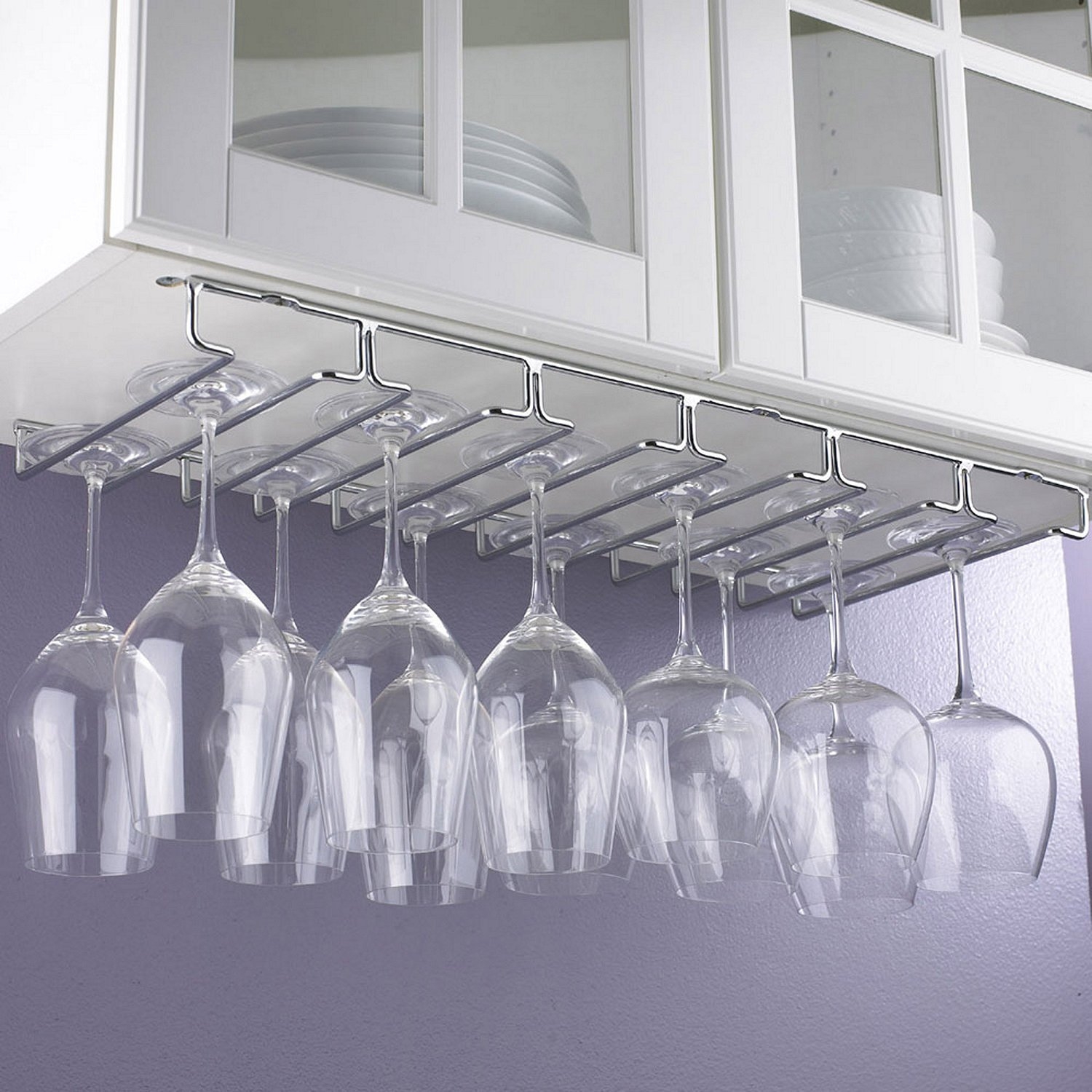 Modern Metal Under Cabinet Wine Glasses Stemware Hanger Storage Holder Rack Silver-Tone 