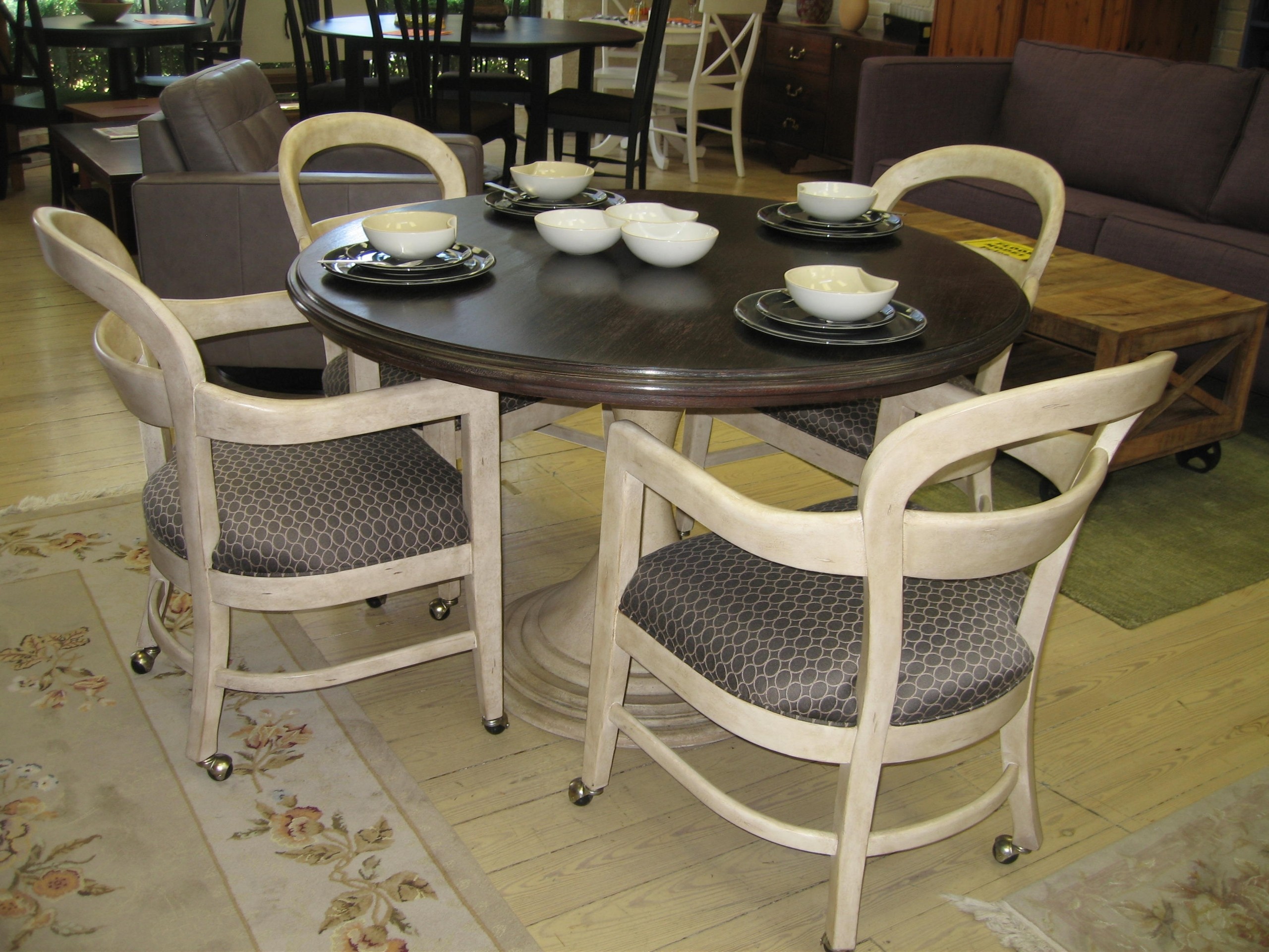 dining room set rolling chairs