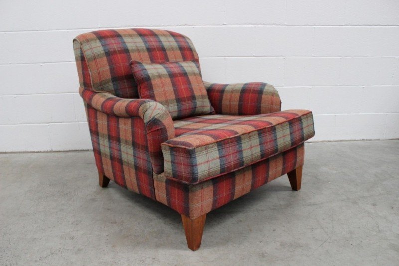 Kingcome stratford large armchair in woolen plaid tartan fabric