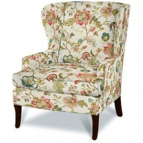 Colorful floral wool crewel upholstered wing chair