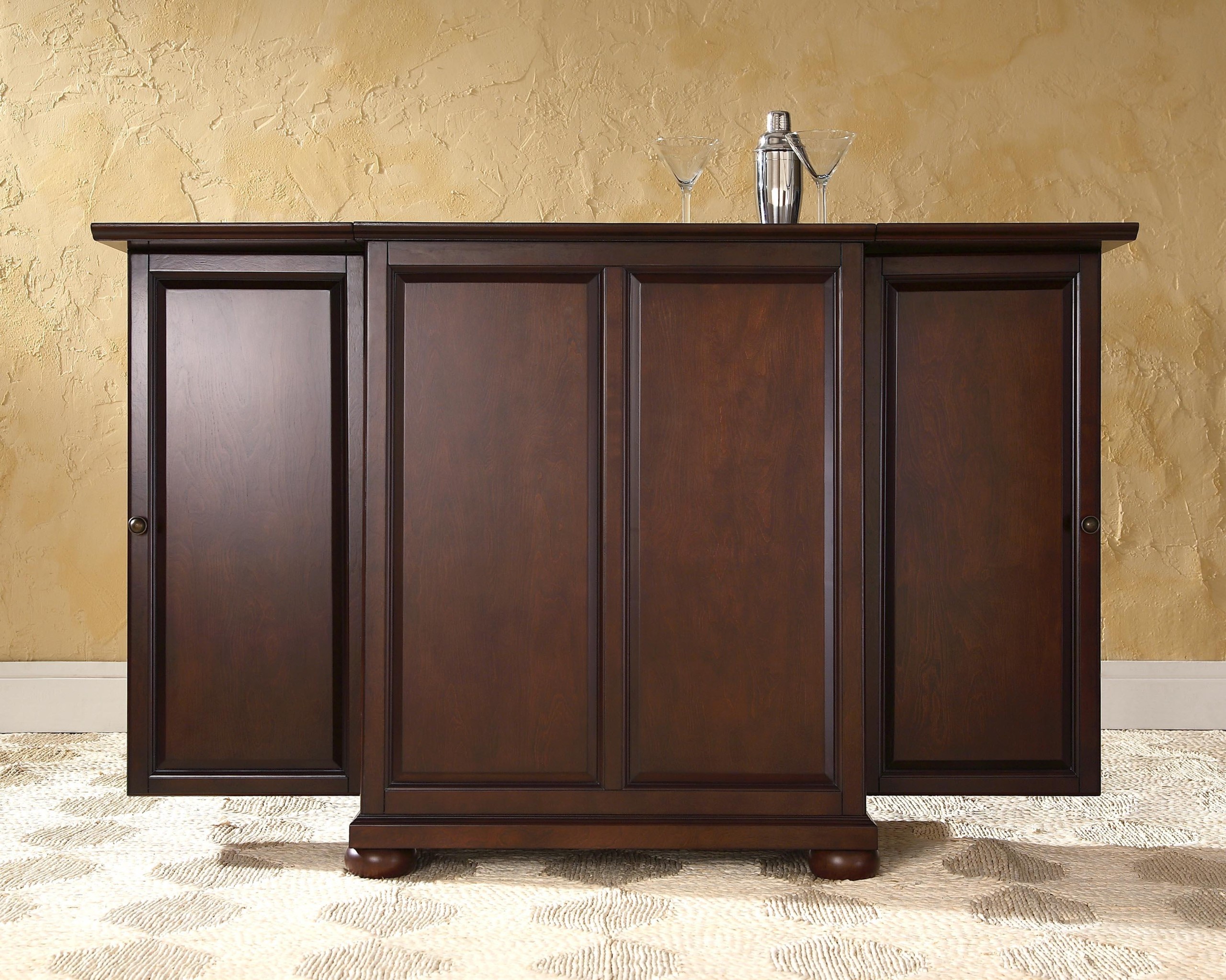 Expandable home bar cabinet in vintage mahogany by crosley furniture