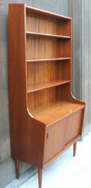 Mid century danish solid teak bookcase with wood doors