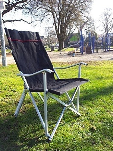 Onway Aluminum Portable Folding Sling Relax Chair (Black) - Camping Chair, Garden Chair, Tailgating, Outdoor Events, Solid Armrest with Ergonomic Angled Backrest