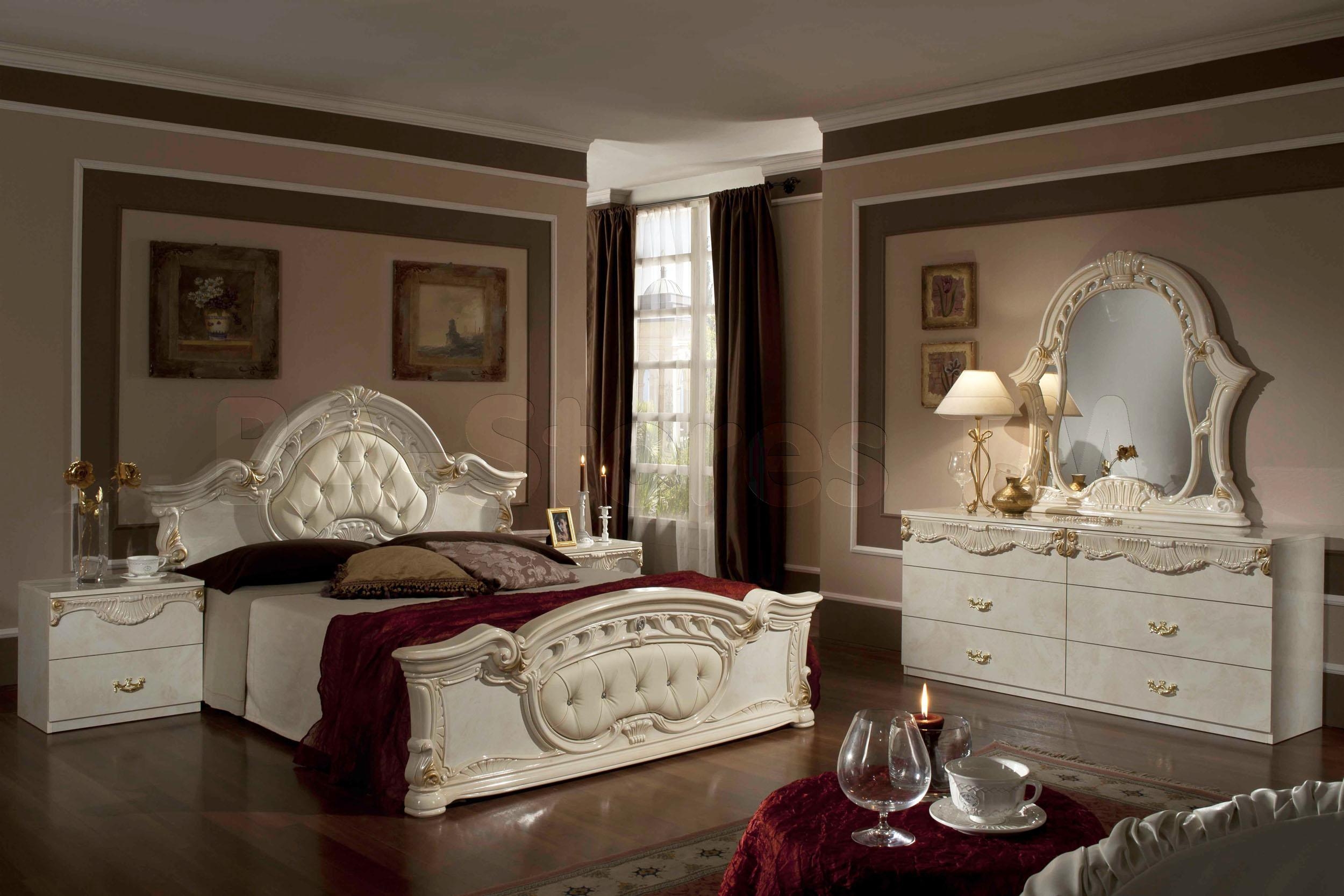 Rococo pc italian classic beige bedroom set