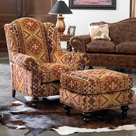 Southwestern sunset chenille chair and ottoman from king ranch saddle
