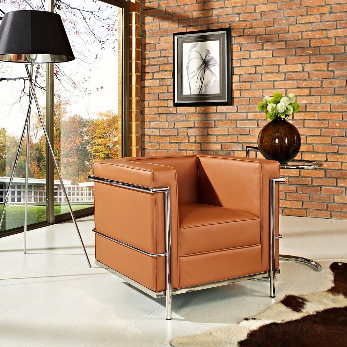Modern tan leather club chair inspired by lc2 design modern