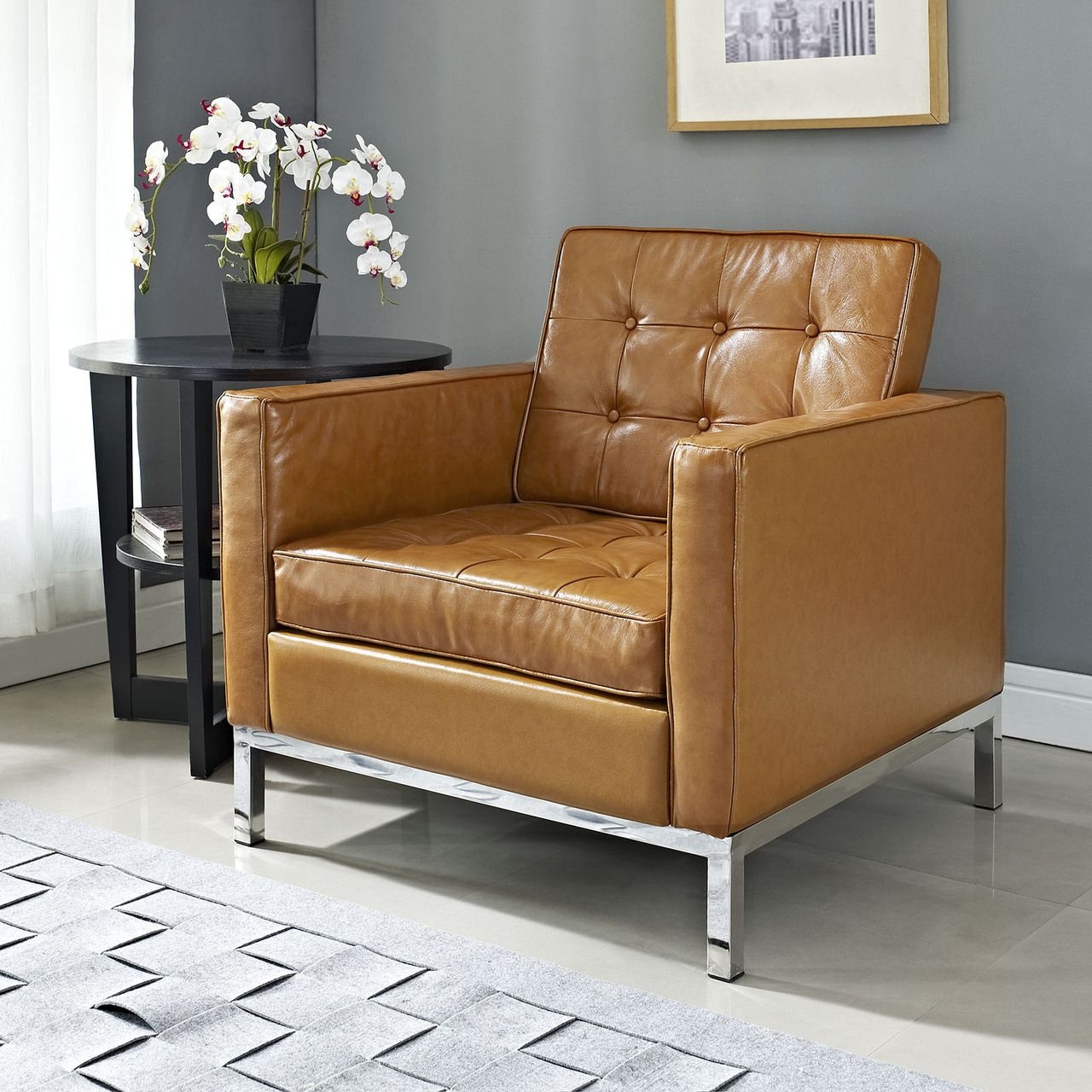 Modern tan leather club chair loft modern armchairs and accent