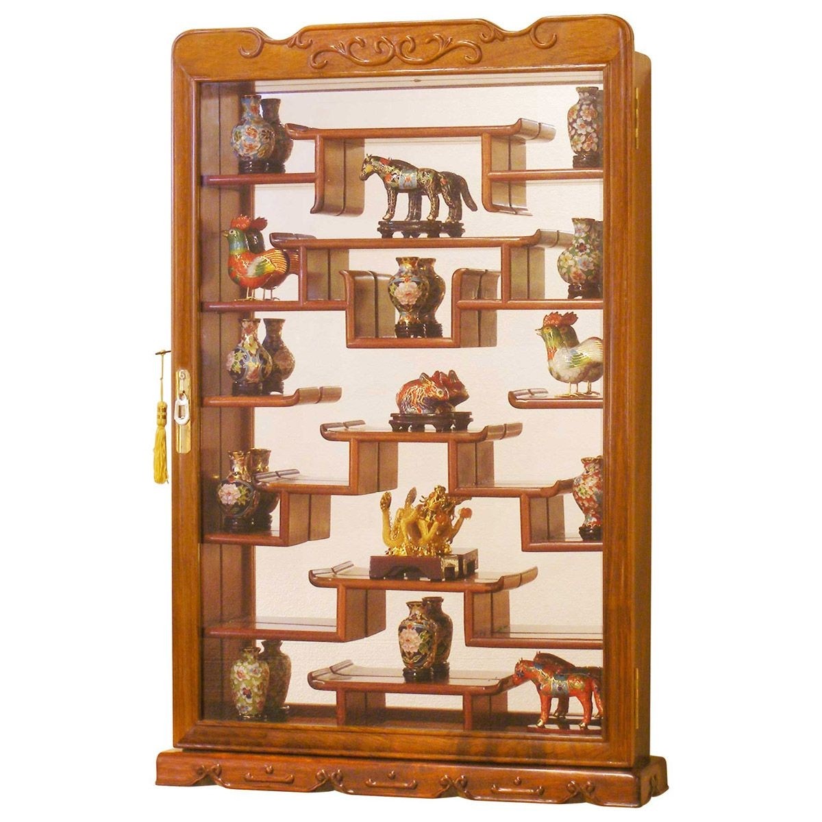 Rosewood wall curio display cabinet asian accessories and decor